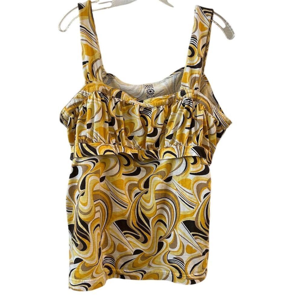 Zoey Beth Plus 3X Yellow Geometric Ruffle Tank‎ Top Sleeveless Casual